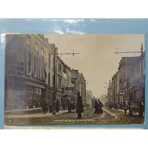 78 - An album of approximately 90 postcards and ephemera relating to Plymouth, including RPs of Union Str... 