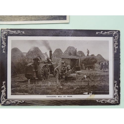 81 - An album of approximately 60 postcards of rural subjects, including two RPs of threshing using a ste... 