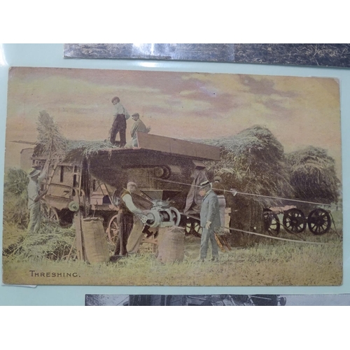 81 - An album of approximately 60 postcards of rural subjects, including two RPs of threshing using a ste... 