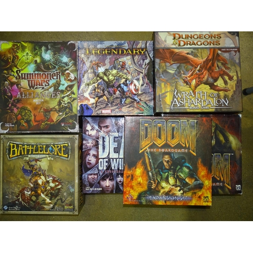 263 - A collection of Fantasy Flight board games, comprising: 'Doom The Board Game', 'Doom Expansion Set',... 