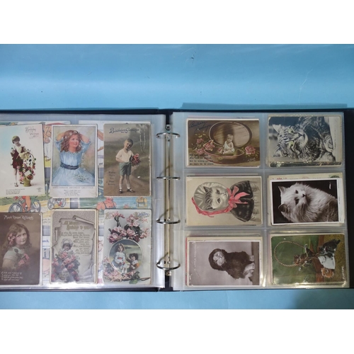 69 - An album of approximately 280 postcards, greetings, humour, cats, topographical, glamour, etc.... 