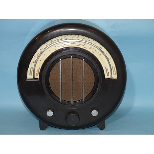 469 - An Ekco type A.D.65 Bakelite radio receiver, 40cm high, (a/f), (no lead), design No.791423.... 