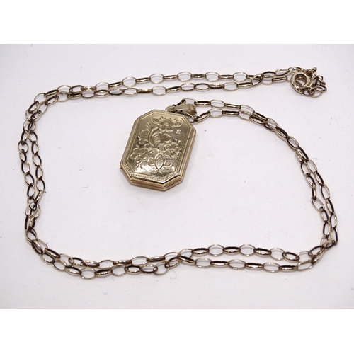 415 - A 9ct gold octagonal locket on 9ct gold neck chain, 55cm, 4.2g.