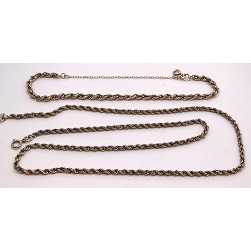 417 - A 9ct gold rope-twist neck chain, 53cm and a matching bracelet, 19cm, 6.3g.