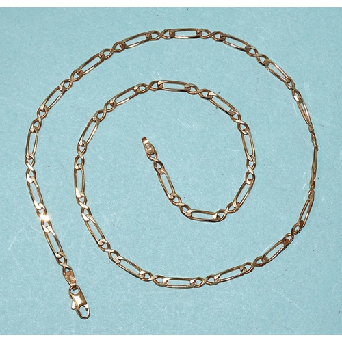 437 - A 9ct gold neck chain of figure-of-eight and long links, 45.5cm, 8.5g.