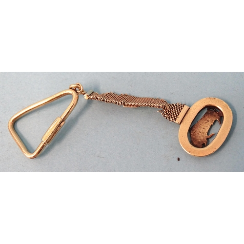 480 - An unmarked yellow gold keyring, (Milanese chain a/f, tests as 22ct approximately), 15.5g.... 