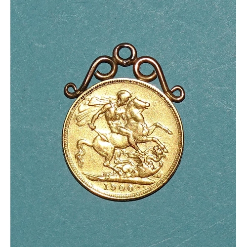 506 - A 1900 sovereign with soldered pendant mount, 8.6g.