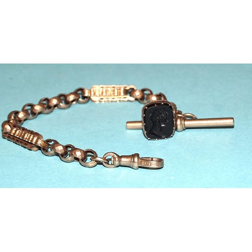 561 - A Victorian 9ct gold fancy-link short watch chain with plated fob, 17cm long, gross weight 13.7g.... 