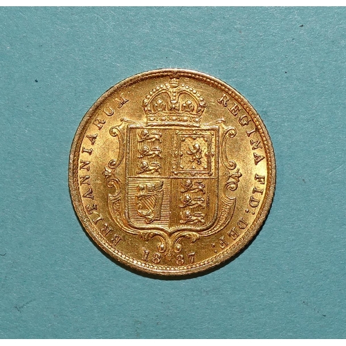 607 - A Queen Victoria Jubilee head, shield-back half sovereign, 1887.