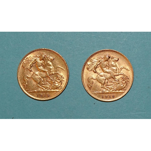 625 - Two George V 1913 half-sovereigns, (2).