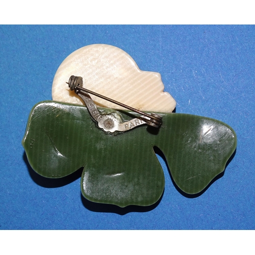 651 - Léa Stein, Paris, a ‘Corolle’ brooch pin c1970’s, in green and cream colours, with green collar, 4cm... 