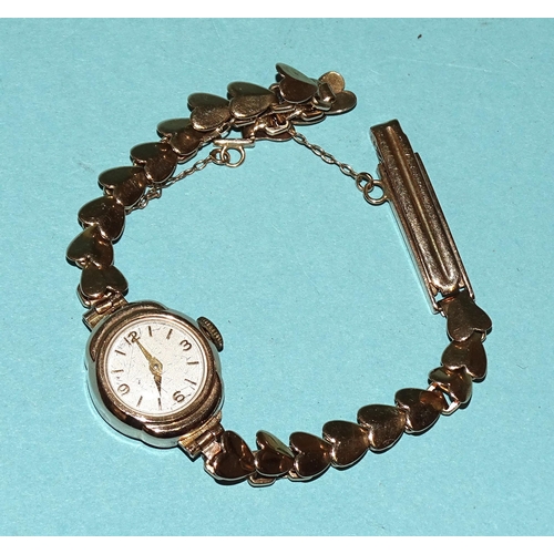 689 - A lady's Peertone wristwatch with 9ct gold case and bracelet, 14.4g, in Movado box.