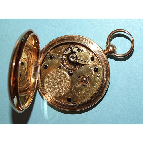 690 - Barraud & Lunds of London, an 18ct gold full hunter key wind pocket watch, the white enamel dial... 