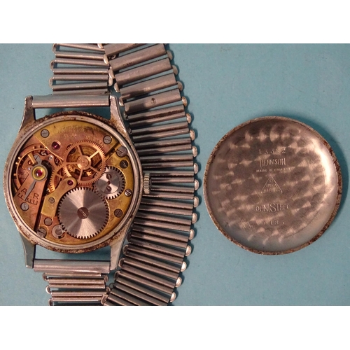 704 - Omega, a gentleman's steel-cased wristwatch, the 32mm silvered dial, (discoloured), with Arabic and ... 