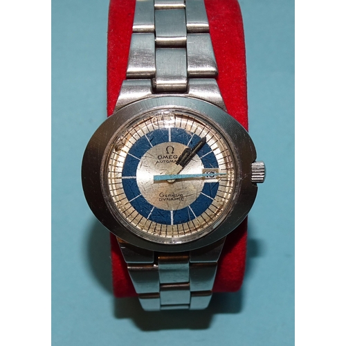 711 - Omega, a 1970's lady's Omega Genève Automatic Dynamic wrist watch, with date aperture in blue and si... 