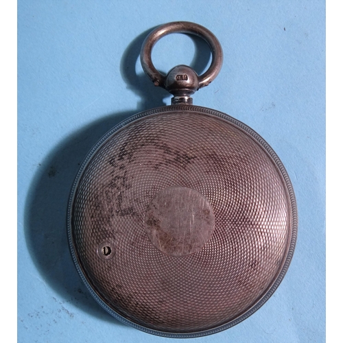 725 - A silver-cased pocket barometer, the silvered dial inscribed Compensated, Rain, Change, Fair, hallma... 