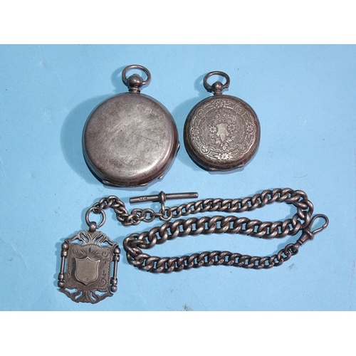 726 - A silver-cased key-wind open-face pocket watch, 47mm, 92.9g, (working), a lady's silver-cased pocket... 