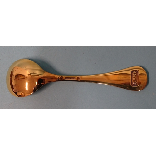 748 - A silver gilt 1980 spoon with enamel flower, maker's mark RA AB, Georg Jensen, ___5.39oz.... 