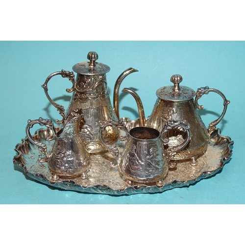 918 - A Continental silver miniature tea and coffee service on tray, London import marks for 1890, ___6.38... 