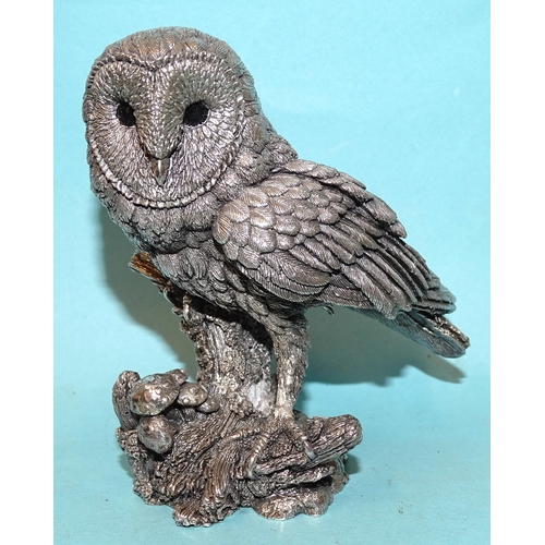 919 - A silver model of a barn owl signed 'Langford', Birmingham 1996, 9.5cm, (filled).