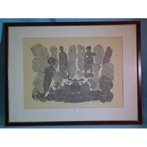 101 - After Jimoh Buraimoh, 'Oshogloo, Butterfly Deep Etching SP1/2', a coloured lithograph, dated '77, 60... 