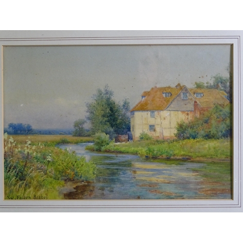 118 - Walter Follen Bishop (1856-1936) LANDSCAPE WITH BUILDING AND WATER WHEEL BESIDE A STREAM Signed wate... 