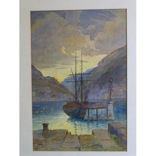 122 - Late-19th/early-20th century SAILING SHIP MOORED BESIDE PIER IN A SOUTH-WEST HARBOUR Watercolour, si... 