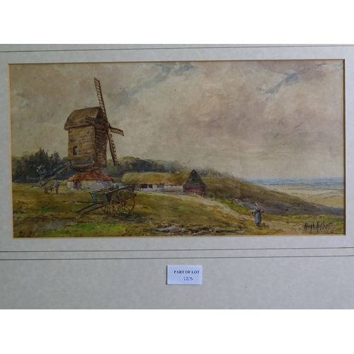 123 - Arthur Wilkinson RURAL LANDSCAPE WITH COTTAGE, FIGURE WITH HORSE AND CART Signed watercolour, 28.5 x... 