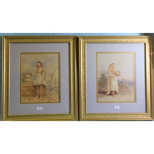 131 - W** Gibbons (19th century) GIRL BESIDE A WELL Signed watercolour, dated 1877, 35.5 x 27cm, also GIRL... 