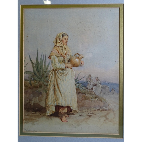 131 - W** Gibbons (19th century) GIRL BESIDE A WELL Signed watercolour, dated 1877, 35.5 x 27cm, also GIRL... 