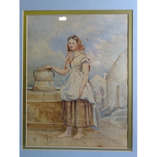 131 - W** Gibbons (19th century) GIRL BESIDE A WELL Signed watercolour, dated 1877, 35.5 x 27cm, also GIRL... 