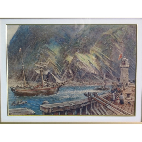 132 - Albert Goodwin RWS (1845-1932) ILFRACOMBE, NORTH DEVON Signed watercolour with scratching out, monog... 