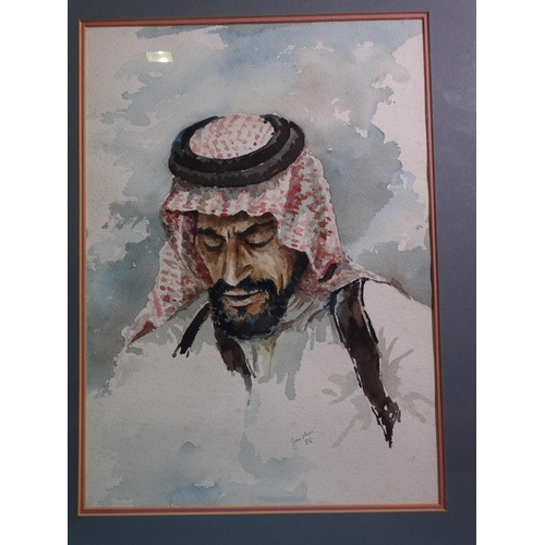 138 - Jaishri V Rai MIDDLE EASTERN GENTLEMAN WEARING A GHUTRA Signed watercolour, dated '88, 34.5 x 24.5cm... 