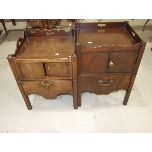 14 - A Georgian mahogany night table, with galleried top above a pair of cupboard doors and commode drawe... 