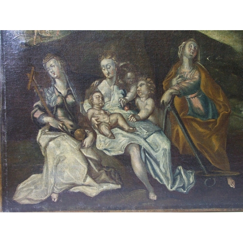 146 - 18th century Continental School ALLEGORICAL SCENE, THE HOLY FAMILY AND OTHER RELIGIOUS FIGURES WITH ... 