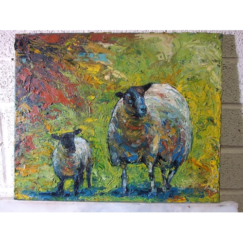 150 - MIC Chambers (20th century) WAITING - STUDY OF A EWE AND LAMB Signed oil on board, unframed, 40 x 50... 