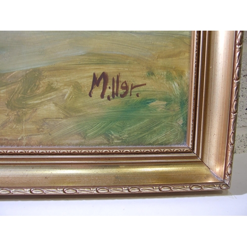 169 - *** Miller (20th/21st century) SUNLIT BEACH SCENE WITH COTTAGES Signed oil on board, signed Miller o... 