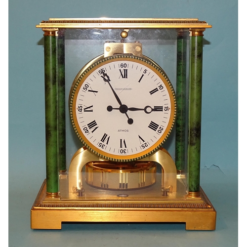 193 - A Jaeger LeCoultre Vendôme Atmos clock, with white enamel dial and Roman numerals, within the gilt m... 