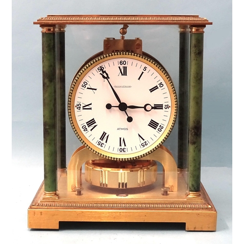 193 - A Jaeger LeCoultre Vendôme Atmos clock, with white enamel dial and Roman numerals, within the gilt m... 