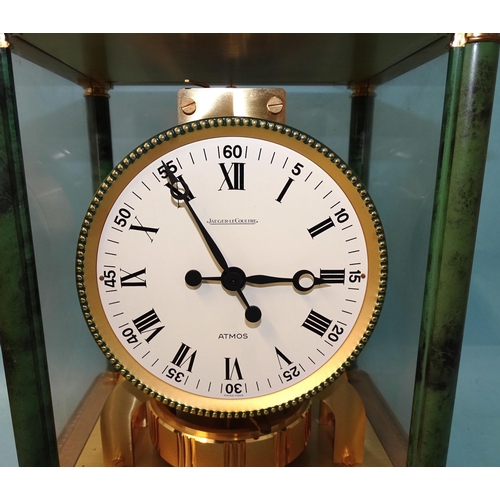 193 - A Jaeger LeCoultre Vendôme Atmos clock, with white enamel dial and Roman numerals, within the gilt m... 