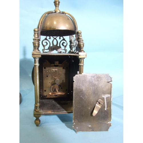 199 - A small brass lantern clock with Buren movement, 26cm high and parts of a 400-day clock, (2).... 