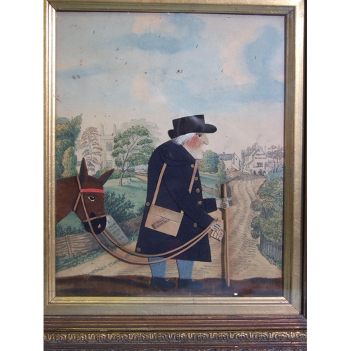 224 - A good pair of George Smart cloth and velvet pictures, the first depicting a postman holding a staff... 