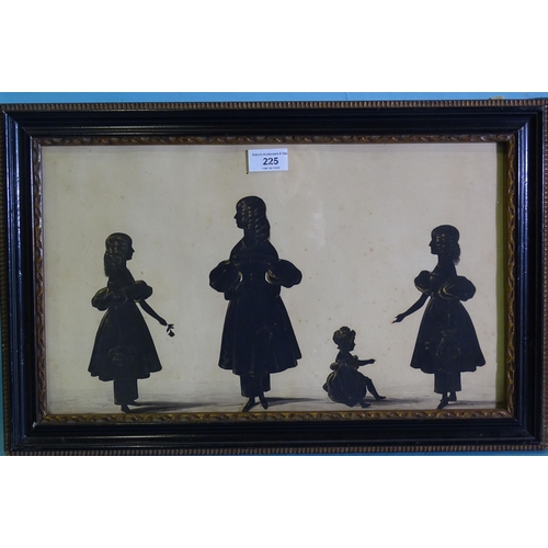 225 - A pair of 19th century silhouettes, family groups, the first depicting a central female figure surro... 