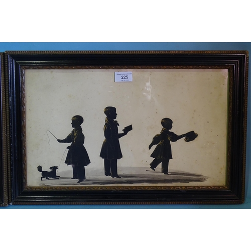 225 - A pair of 19th century silhouettes, family groups, the first depicting a central female figure surro... 