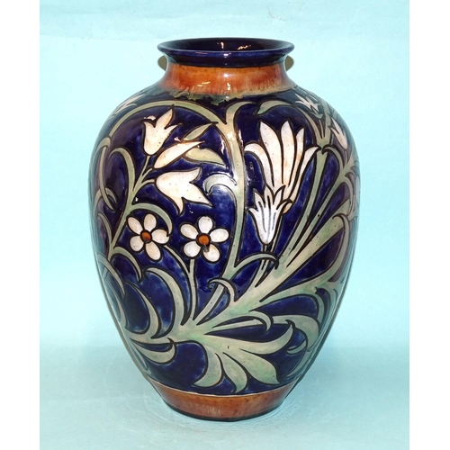 290 - A Royal Doulton stoneware baluster-shaped vase by Harry Simeon, with stylised floral and leaf decora... 