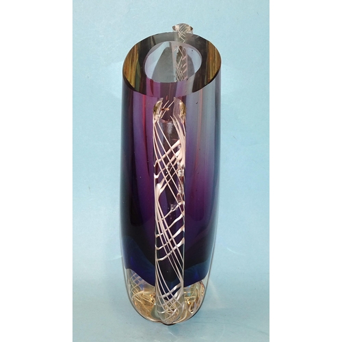 298 - A Murano-style glass vase, the internal decoration of orange and blue strands around a black core, w... 