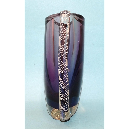 298 - A Murano-style glass vase, the internal decoration of orange and blue strands around a black core, w... 