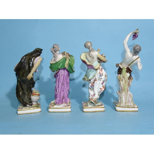 313 - A set of four German porcelain figures representing the four seasons, on square bases, with crossed ... 