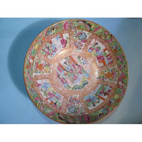 340 - A 19th century Chinese famille rose warming dish, (restored), a small Cantonese bowl, (a/f) and simi... 