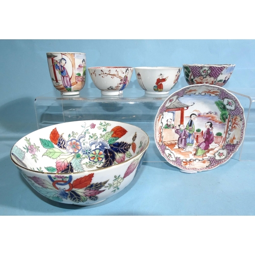 340 - A 19th century Chinese famille rose warming dish, (restored), a small Cantonese bowl, (a/f) and simi... 